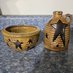 2 piece bowl and jar set with stars
